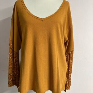 Anthropology Annette Waffle Knit Top, Small, Dropped Shoulders, Burnt Orange
